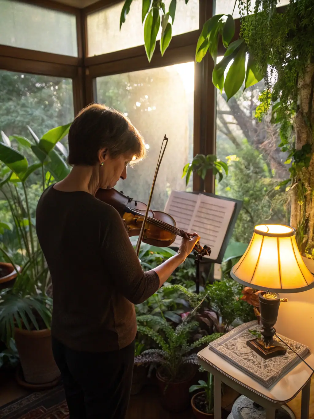 An image of an advanced violin student practicing a complex piece with their instructor at Harmony Strings.